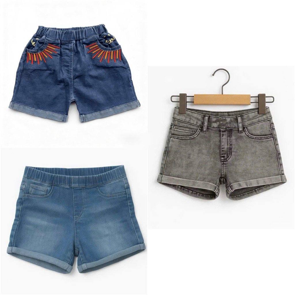 Quần Ngắn Jean Bé Gái Co Giãn Xuất Dư Xịn Mềm Mặc Thoải Mái Size 2-11Y (11-35kg) E0377 E1660 E0301 E1650