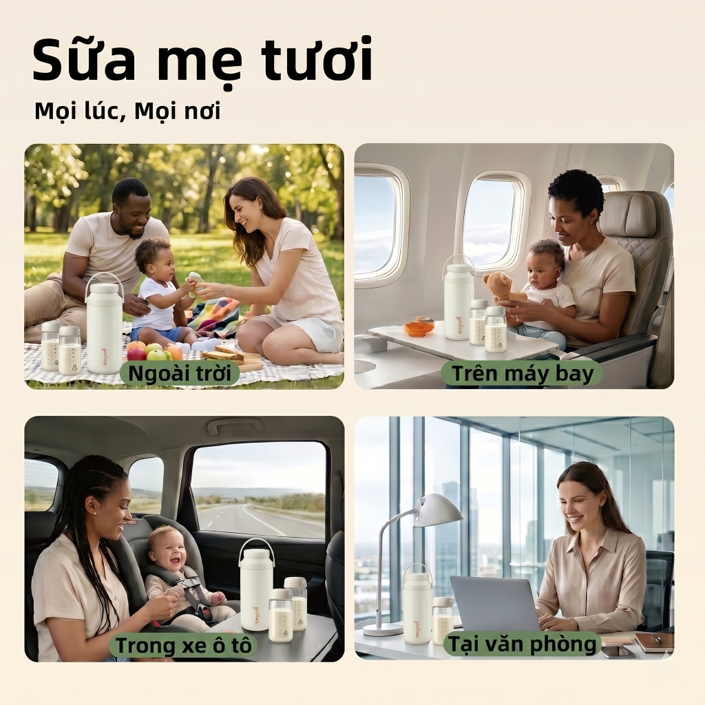 Bình trữ sữa Yootree S2 Inox 304 - Giữ lạnh 48H, Có dây đeo - Thêm bản S2 Lite gọn nhẹ có dây xách 1.5L/320m