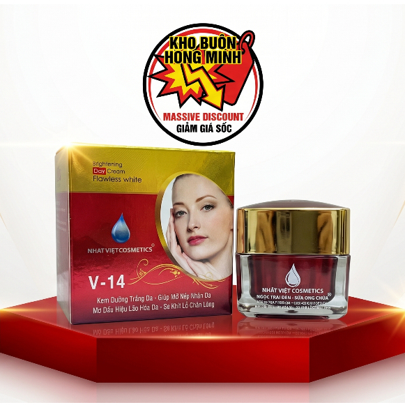 Kem Face Ngọc Trai Đen - Dưỡng Ẩm, Trắng Da, Mềm Mượt Nhật Việt V14 [Đỏ-Vàng] 13g