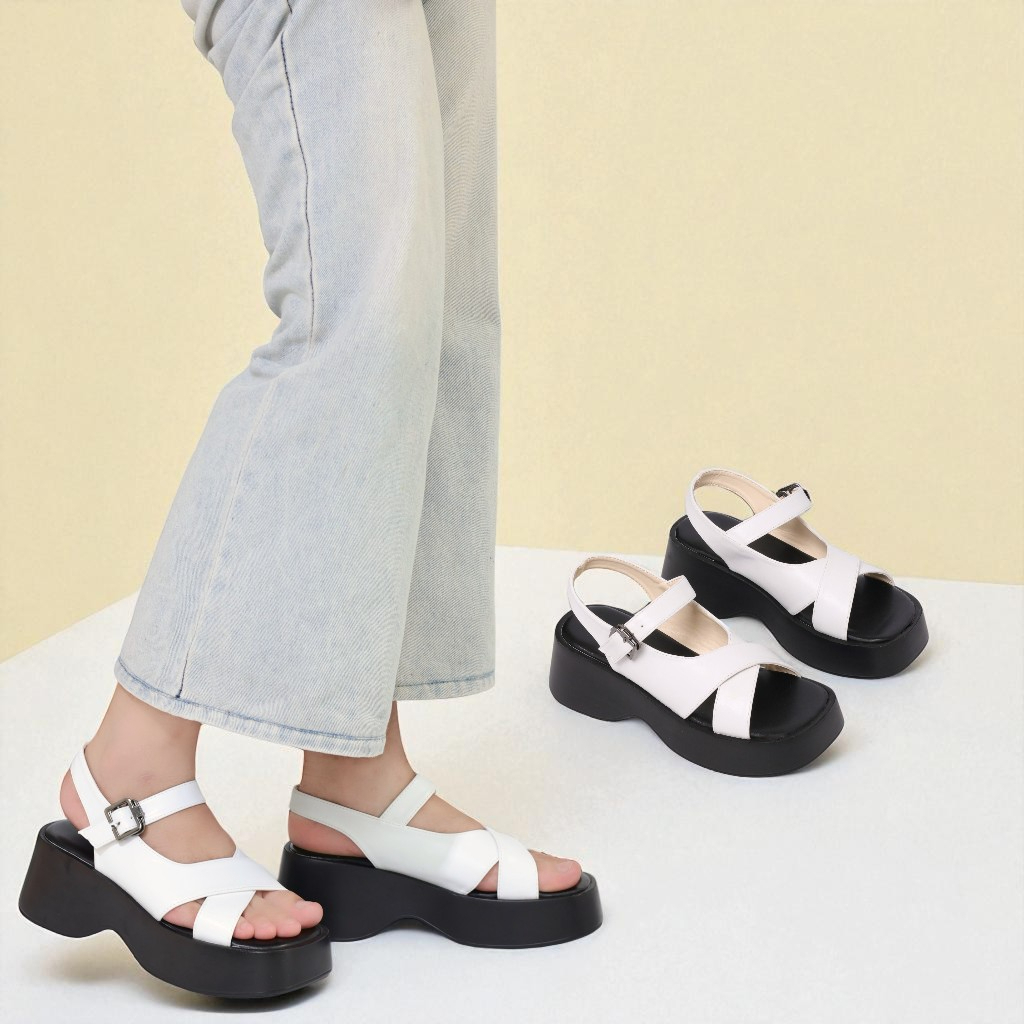 [HÀNG ĐẶT TRƯỚC] Giày Sandal Nữ Đế Xuồng Cao 6cm Da PU Hở Mũi Thời Trang Pixie H363
