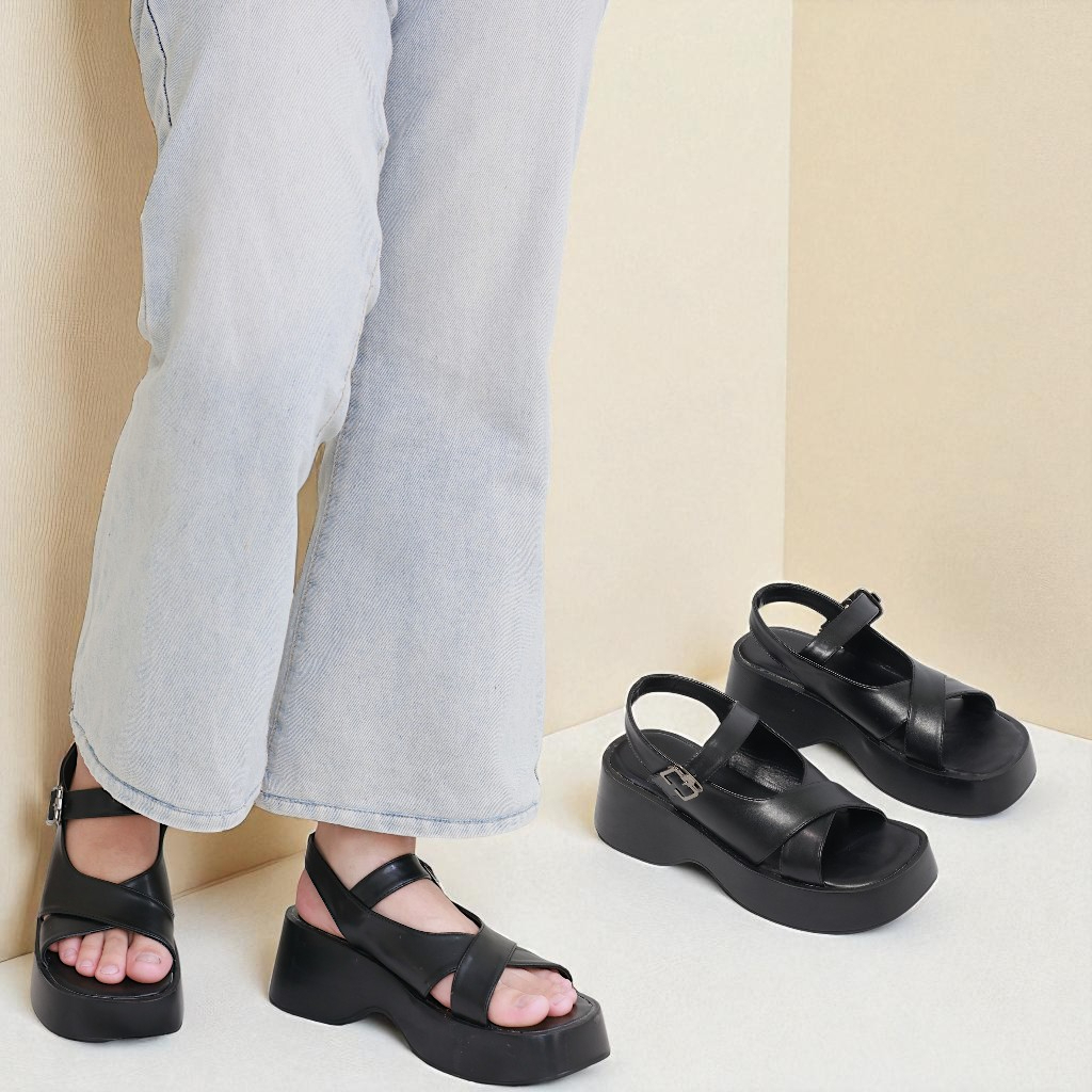 [HÀNG ĐẶT TRƯỚC] Giày Sandal Nữ Đế Xuồng Cao 6cm Da PU Hở Mũi Thời Trang Pixie H363