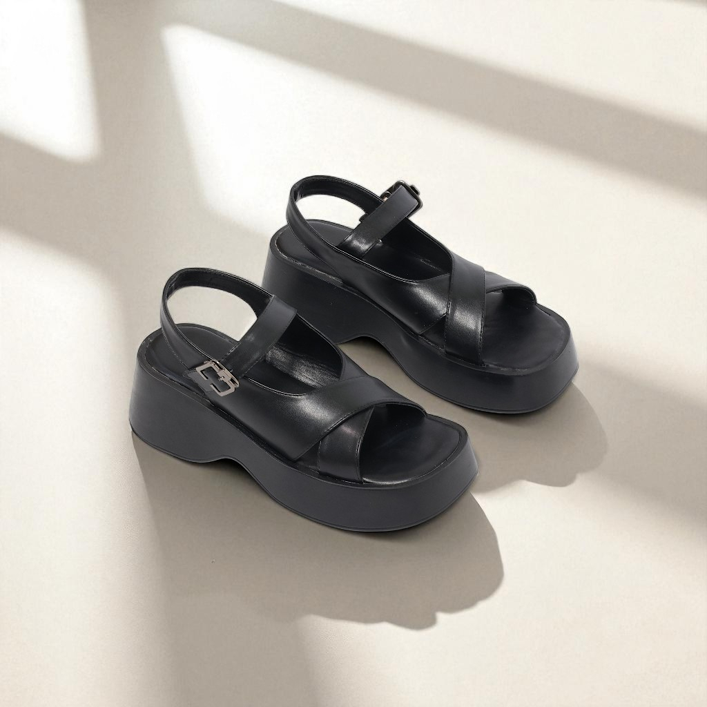 [HÀNG ĐẶT TRƯỚC] Giày Sandal Nữ Đế Xuồng Cao 6cm Da PU Hở Mũi Thời Trang Pixie H363