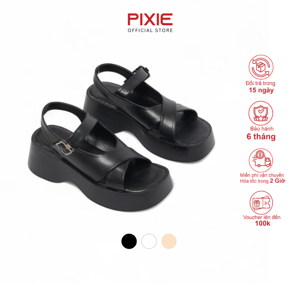 [HÀNG ĐẶT TRƯỚC] Giày Sandal Nữ Đế Xuồng Cao 6cm Da PU Hở Mũi Thời Trang Pixie H363