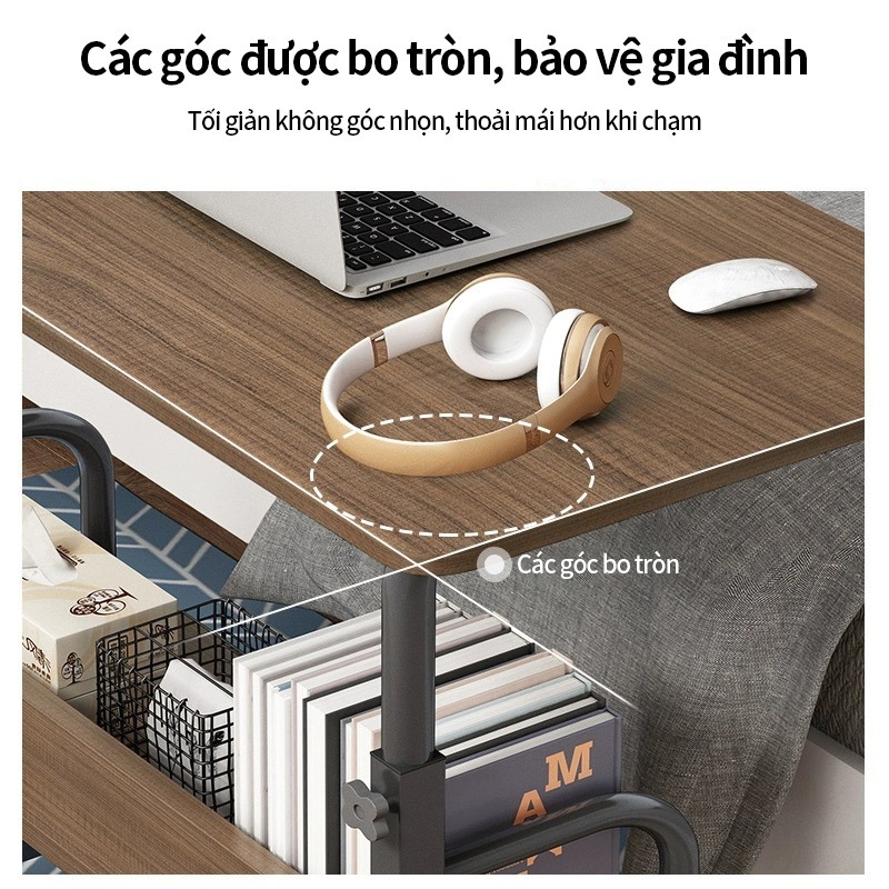 bàn làm việc thông minh đa năng, thay đổi chiều cao cho học sinh, có bánh xe di động