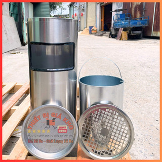 🛒📍THÙNG RÁC INOX HÌNH TRÒN CÓ GẠT TÀN , THÙNG RÁC GẠT TÀN CAO CẤP B-073
