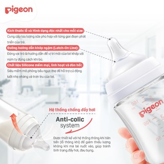 Bình sữa Thủy Tinh Pigeon cổ rộng chống đầy hơi cho bé sơ sinh núm ti siêu mềm chống sặc chính hãng