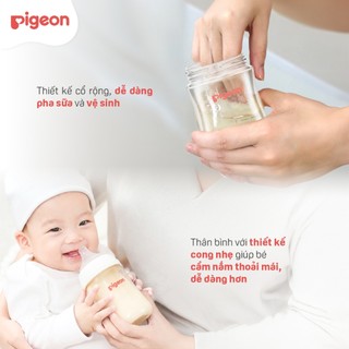 Bình sữa Thủy Tinh Pigeon cổ rộng chống đầy hơi cho bé sơ sinh núm ti siêu mềm chống sặc chính hãng