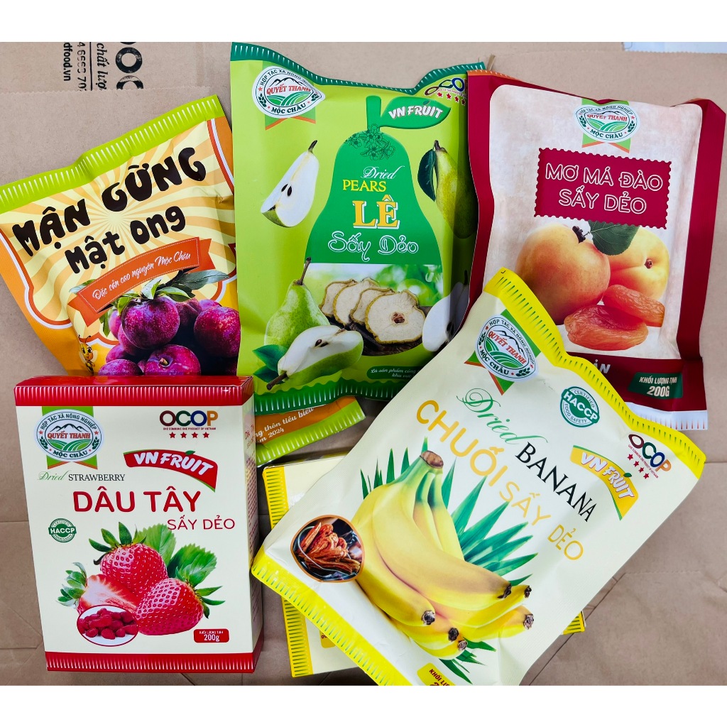 Combo hoa quả sấy dẻo Mộc Châu Mận sấy, lê sấy, chuối sấy mơ sấy dâu tây sấy dẻo