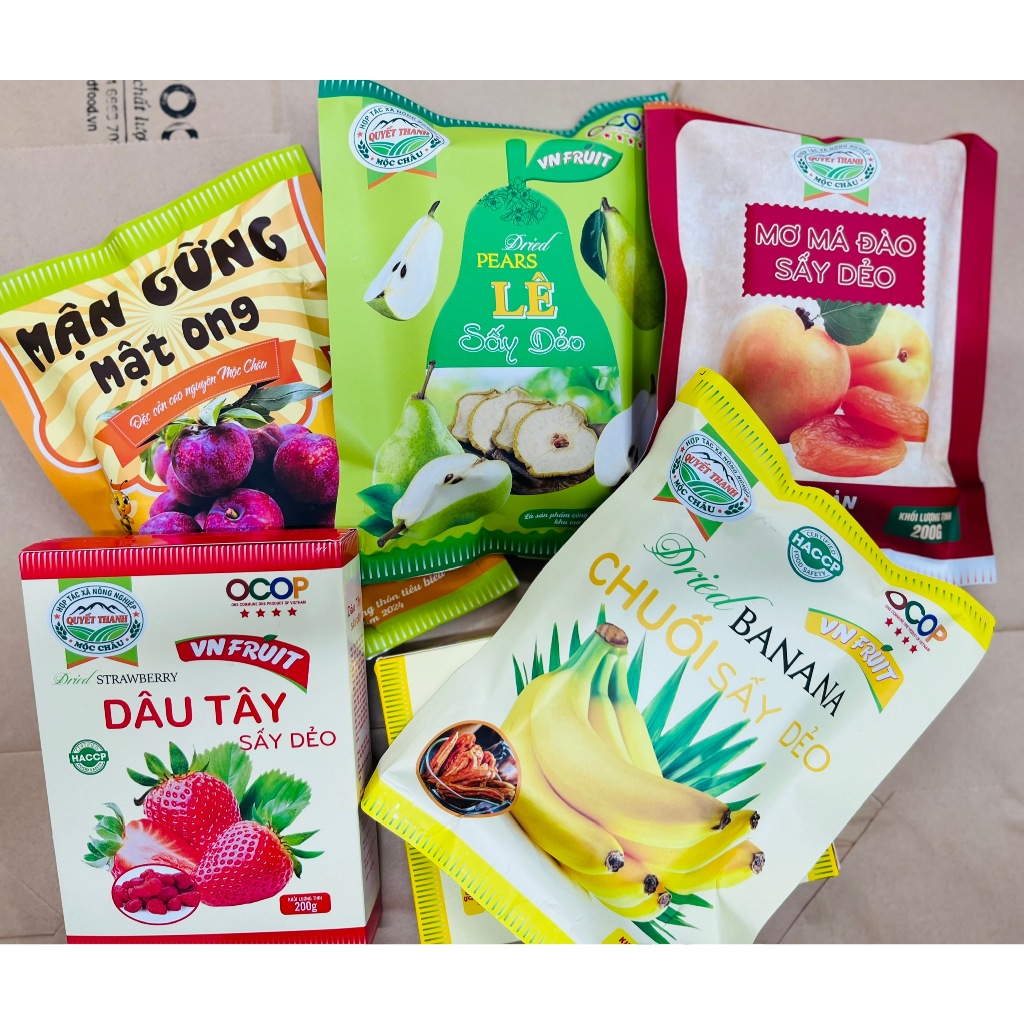 Combo hoa quả sấy dẻo Mộc Châu Mận sấy, lê sấy, chuối sấy mơ sấy dâu tây sấy dẻo
