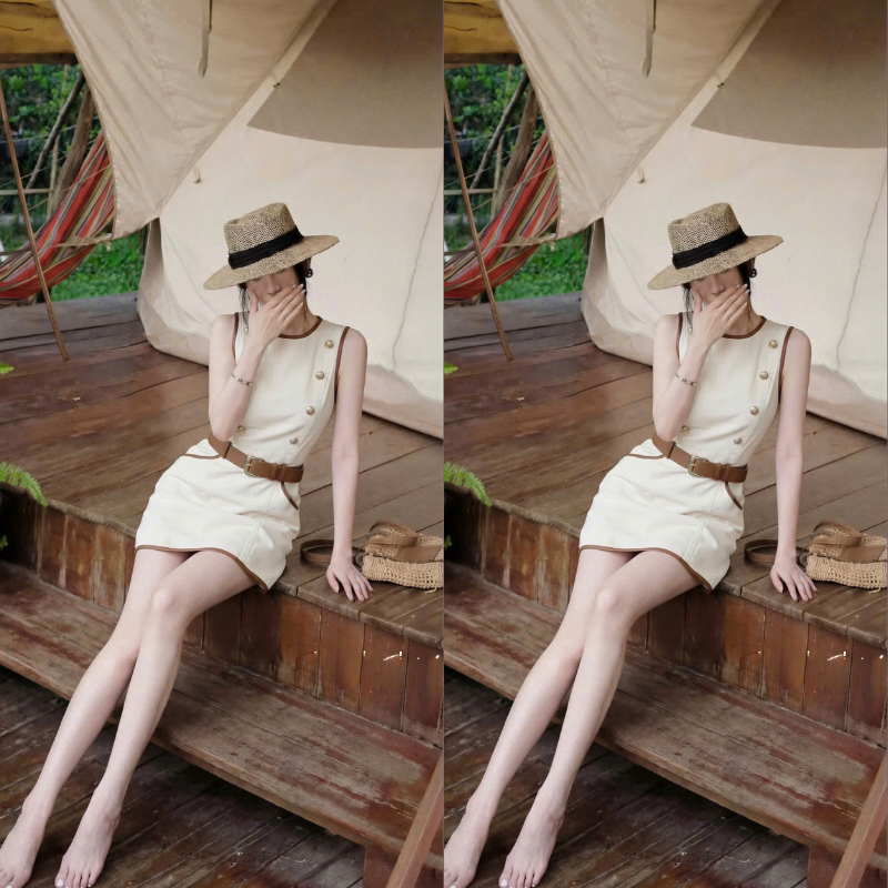 ZIMM STORE-Bộ đồ màu be thiết kế cúc đồng kèm thắt nạt da phong cách Old Money