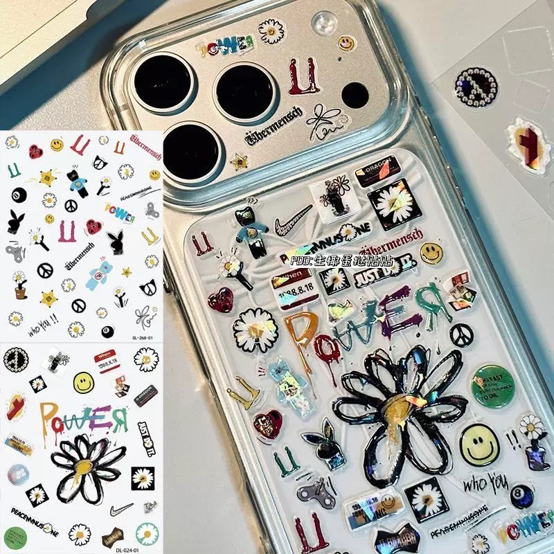 Miếng dán sticker 3D Power GD hoa cúc cute, decor điện thoại, dán móng