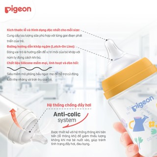 [PP] Bình sữa chống đầy hơi Pigeon cổ rộng cho bé sơ sinh núm ti siêu mềm chống sặc chính hãng