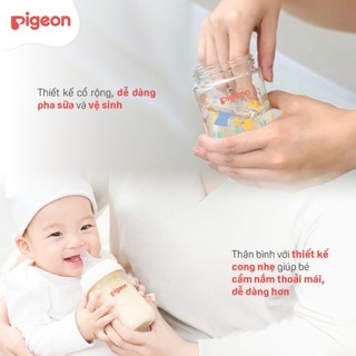 [PP] Bình sữa chống đầy hơi Pigeon cổ rộng cho bé sơ sinh núm ti siêu mềm chống sặc chính hãng