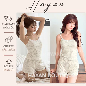 HT191a Bộ ngủ cotton hoạ tiết hoa nhí đính nơ kèm ĐỆM LÓT ôm body cute dễ thương HT191a