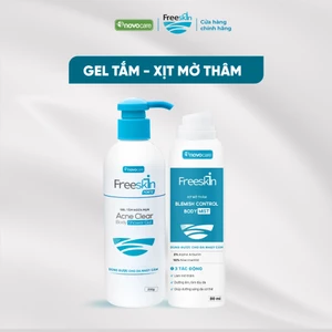Combo Gel tắm ngừa mụn & Xịt mờ thâm Novocare -Freeskin hỗ trợ giảm mụn lưng, giảm thâm, dưỡng sáng da và làm đều màu da