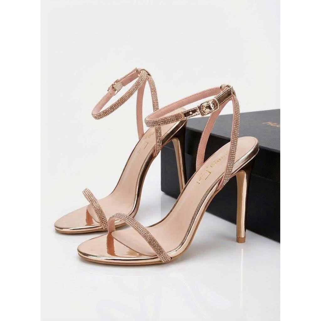 Giày Sandal Cao Gót Quai Ngang Kim Tuyến mã HF09 Cao 9 cm