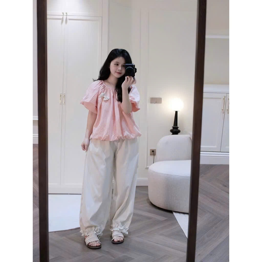 PP65- (HÌNH THẬT - Sẵn kho) Sét bộ bí phồng hoa nhí quần baggy bo chun bèo (40-60kg)