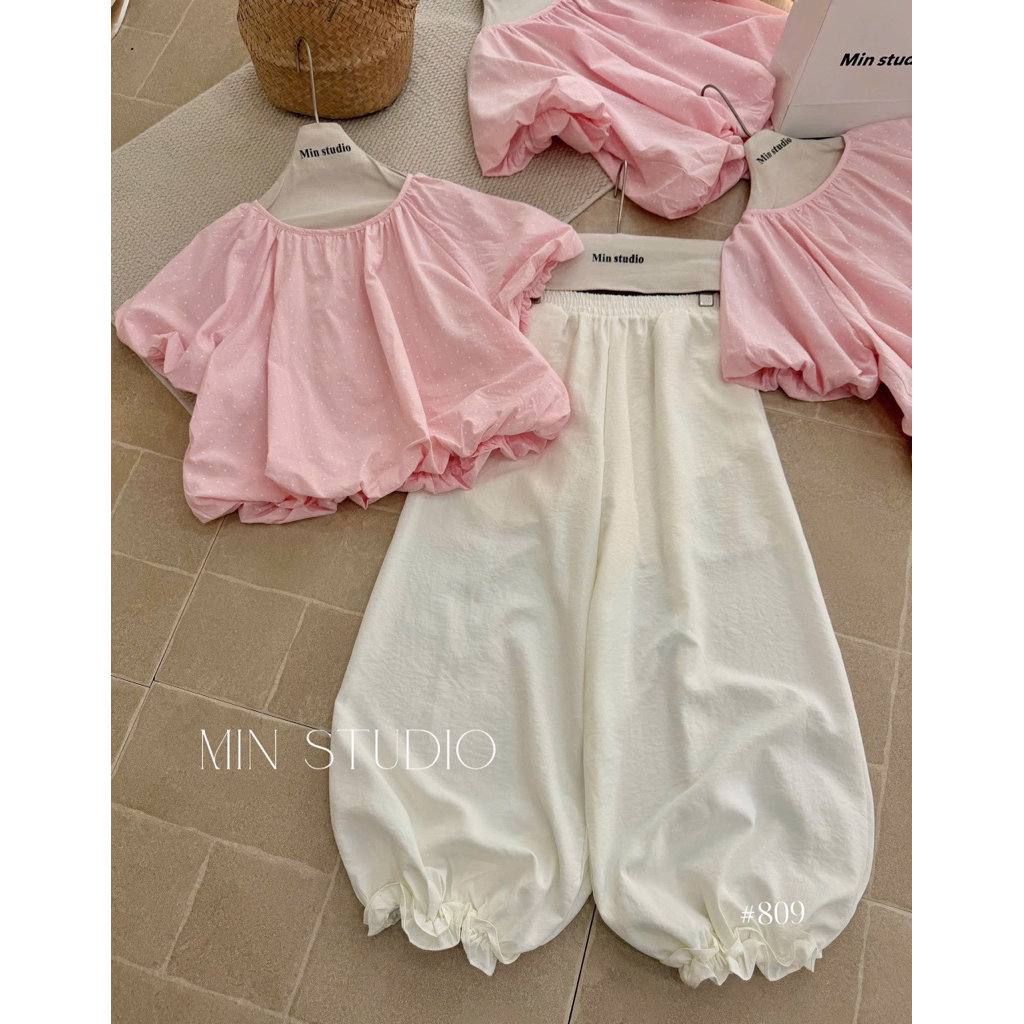 PP65- (HÌNH THẬT - Sẵn kho) Sét bộ bí phồng hoa nhí quần baggy bo chun bèo (40-60kg)