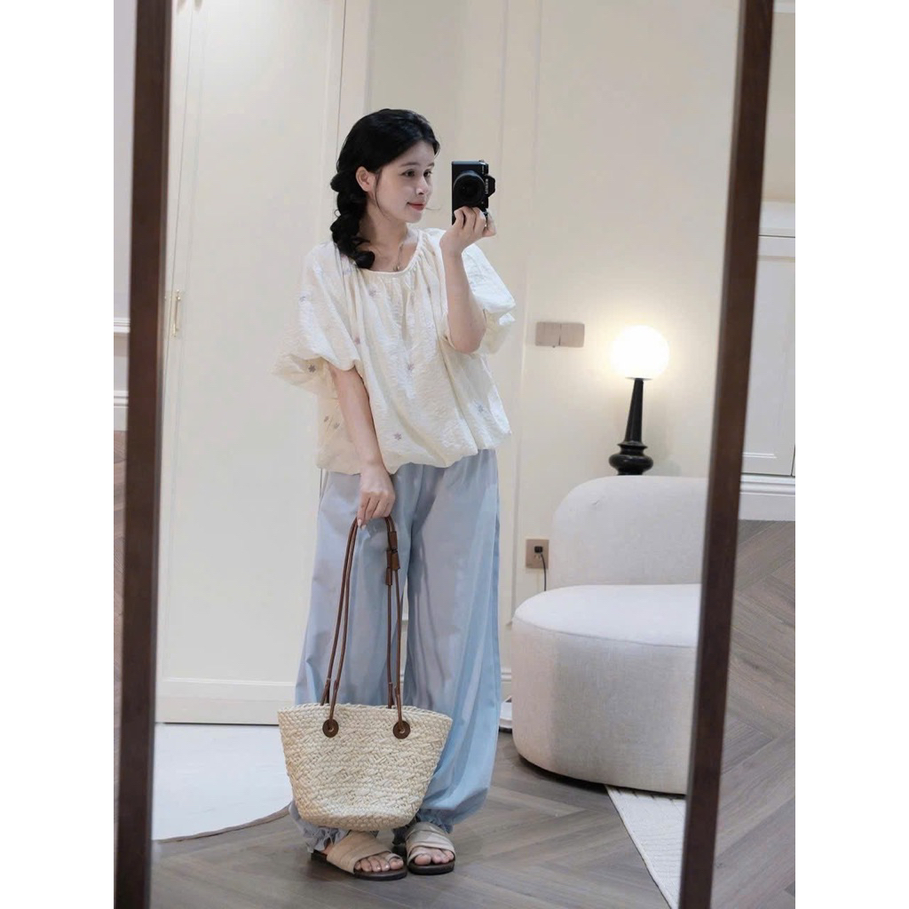 PP65- (HÌNH THẬT - Sẵn kho) Sét bộ bí phồng hoa nhí quần baggy bo chun bèo (40-60kg)