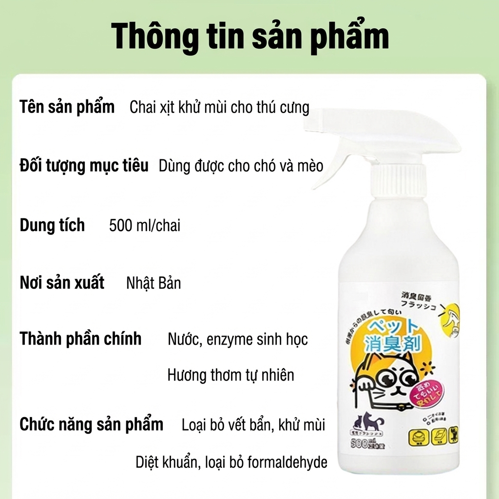 🐶 Khử mùi 100% 🐱 Xịt khử mùi nước tiểu mèo & thú cưng 500ml – Khử mùi hôi, cát mèo, mùi cơ thể, hiệu quả 24h ✅