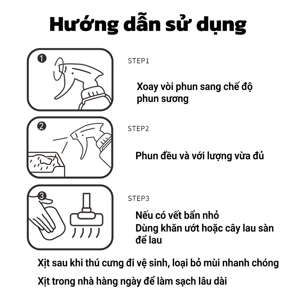 🐶 Khử mùi 100% 🐱 Xịt khử mùi nước tiểu mèo & thú cưng 500ml – Khử mùi hôi, cát mèo, mùi cơ thể, hiệu quả 24h ✅