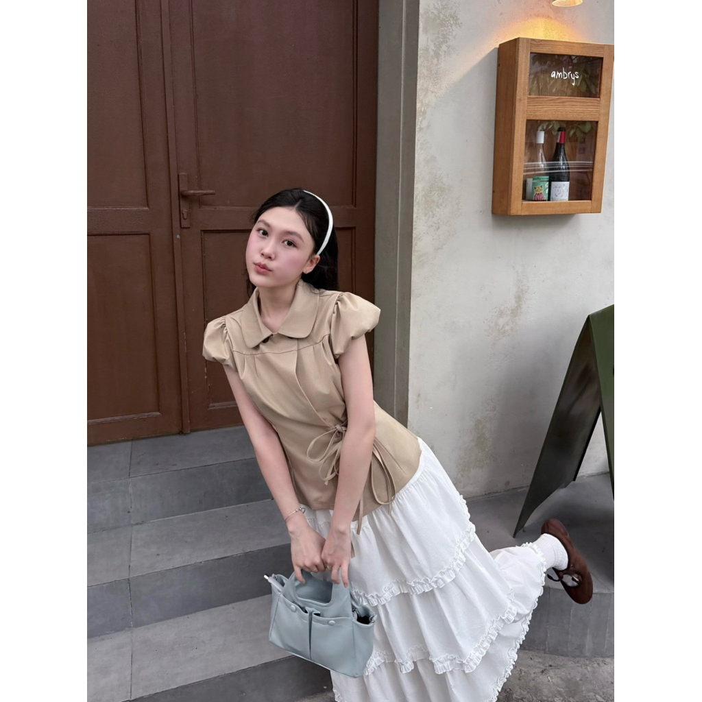 Áo kaki cổ sen tay bồng thắt dây eo Nữ the.sweaterweather TSW