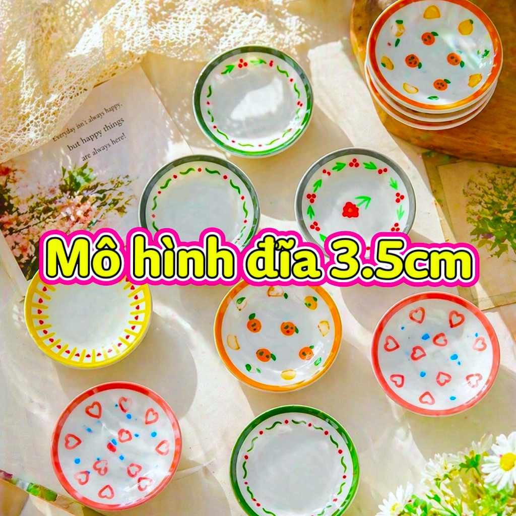 Combo 25c Mô Hình Đĩa Màu Sắc Hoa Văn 3.5cm Trang Trí Nhà Búp Bê Doll House DIY Nhà Mini Decor Trang Trí Góc Học Tập