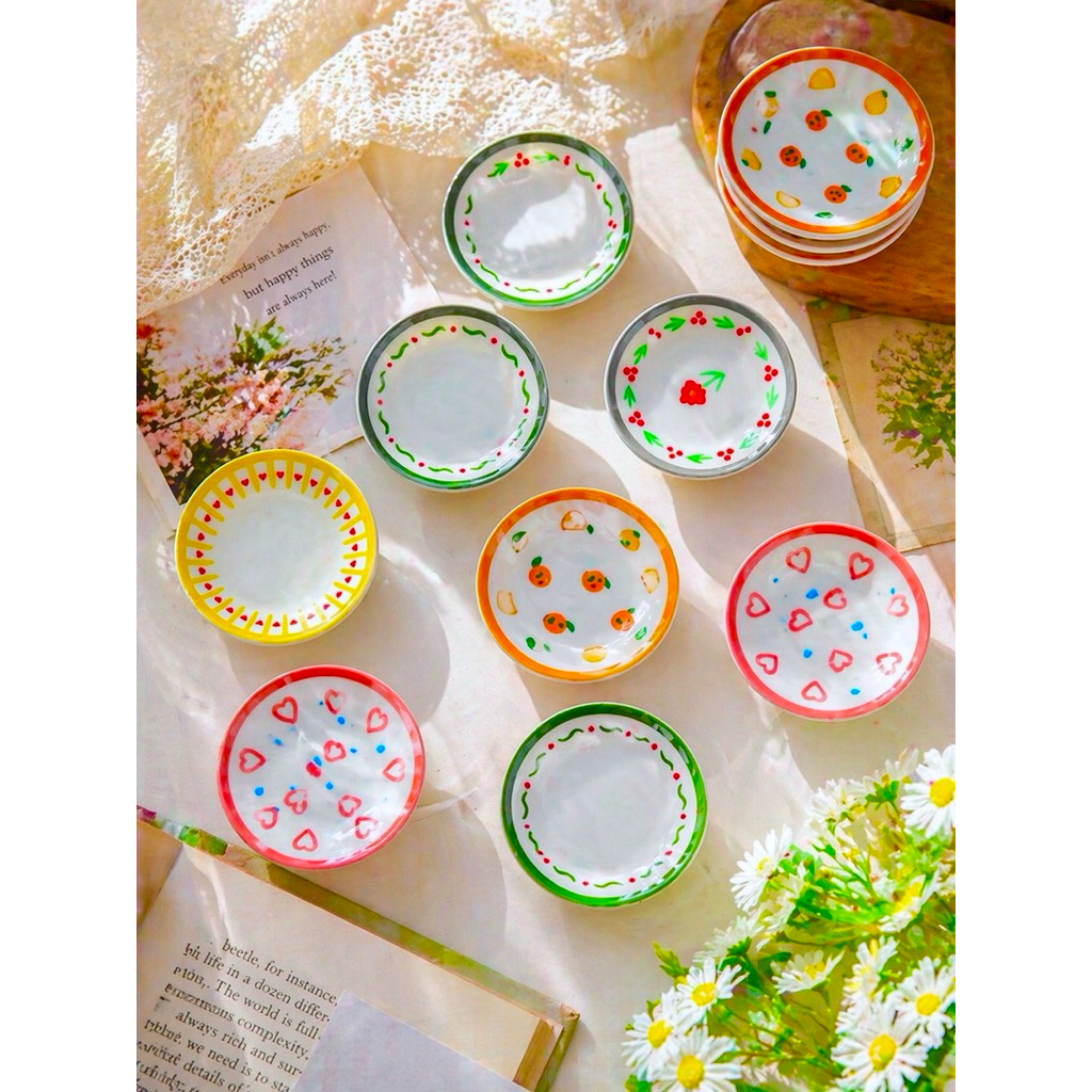 Combo 25c Mô Hình Đĩa Màu Sắc Hoa Văn 3.5cm Trang Trí Nhà Búp Bê Doll House DIY Nhà Mini Decor Trang Trí Góc Học Tập