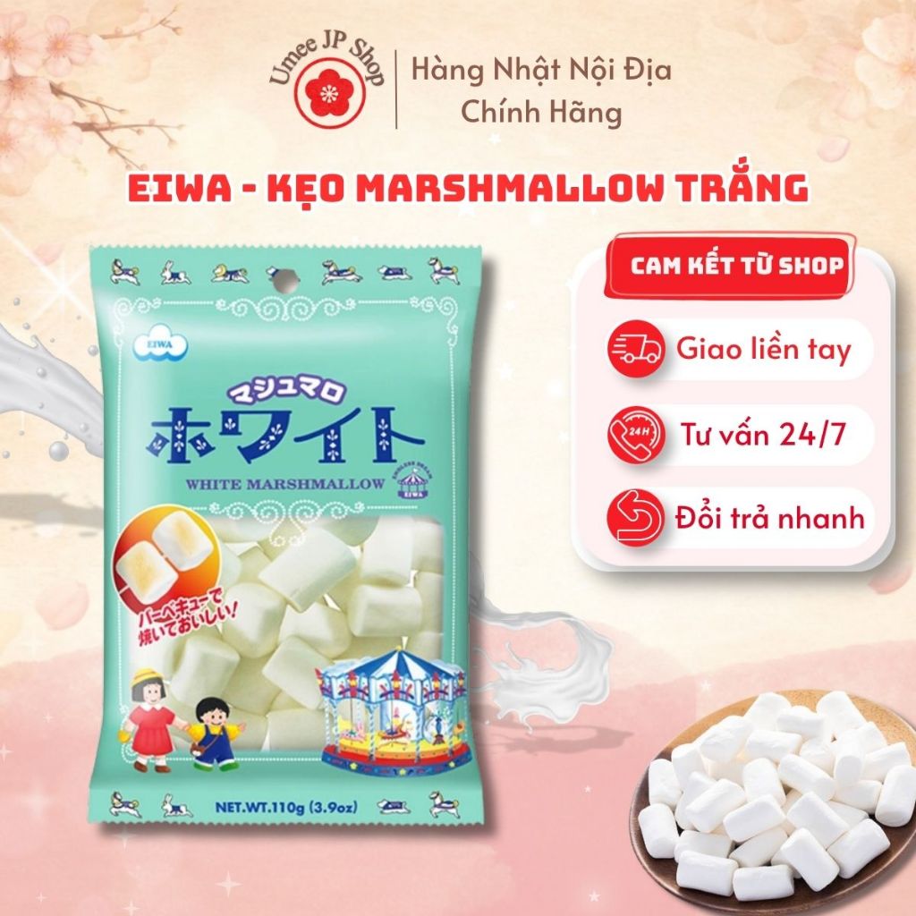 Kẹo mềm marshmallow EIWA trắng gói 110g - Kẹo bông mềm Nhật Bản