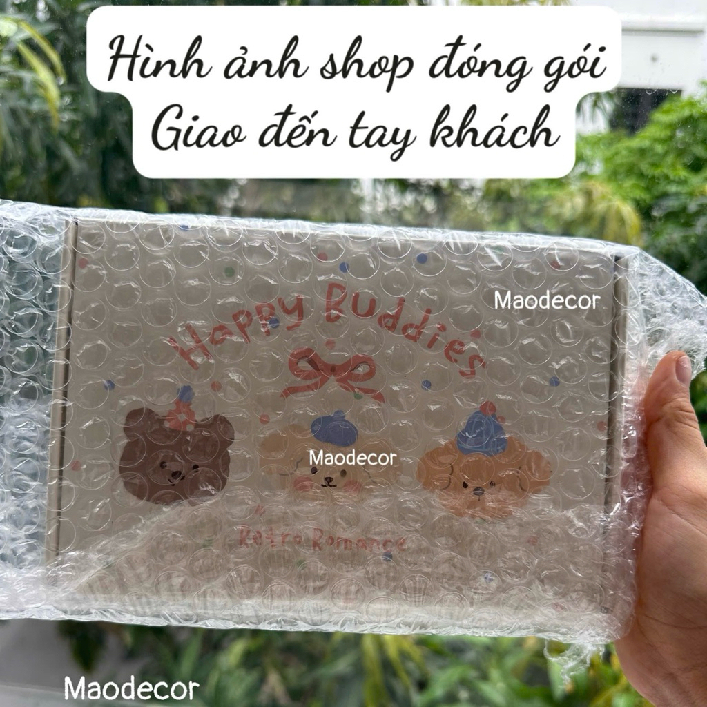 Hộp Quà Giấy Cứng Happy Buddies 20x13x3cm – Hộp Đựng Quà Dễ Thương Kèm Rơm Lót, Hộp Quà Sinh Nhật Lễ Tết