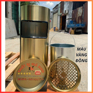 🛒📍THÙNG RÁC INOX HÌNH TRÒN CÓ GẠT TÀN , THÙNG RÁC GẠT TÀN CAO CẤP B-073