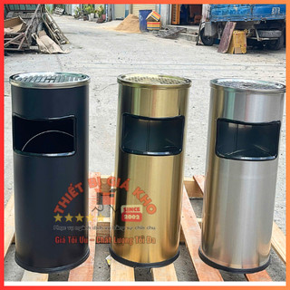 🛒📍THÙNG RÁC INOX HÌNH TRÒN CÓ GẠT TÀN , THÙNG RÁC GẠT TÀN CAO CẤP B-073