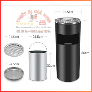 🛒📍THÙNG RÁC INOX HÌNH TRÒN CÓ GẠT TÀN , THÙNG RÁC GẠT TÀN CAO CẤP B-073