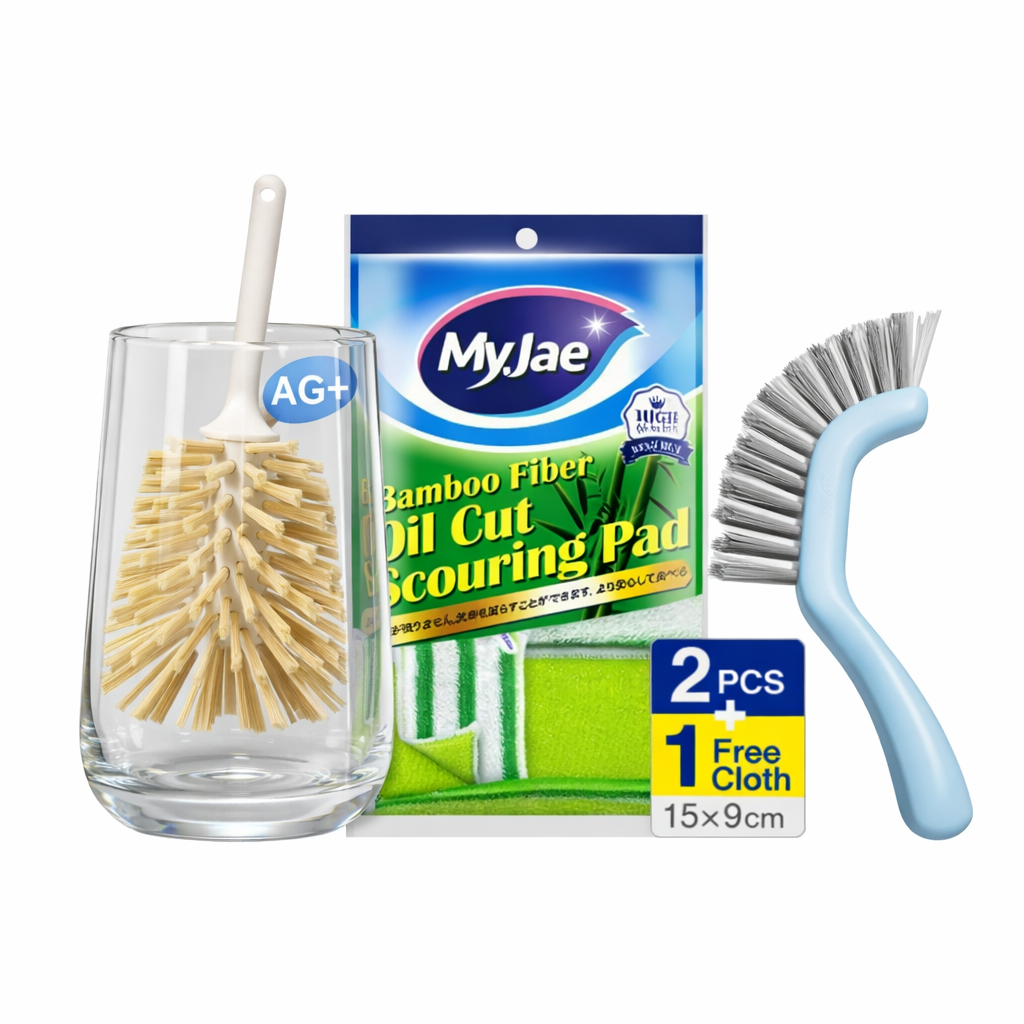 COMBO 3 món [Miếng rửa chén+Cây rửa ly+Bàn chải khe hẹp] - Bộ vệ sinh dụng cụ & không gian bếp