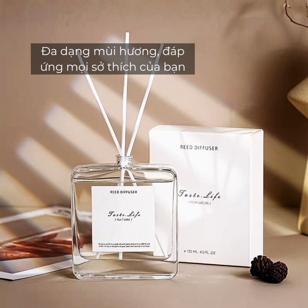 Lọ Khuếch tán Tinh Dầu Thiên Nhiên Thơm Phòng Nước Hoa Thơm Để Phòng Tán Hương 120ML Taste Life KT30