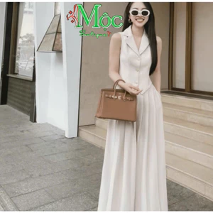 Dx_Set công sở, set gile đi tiệc thanh lịch Tuyết Mưa áo gile cài nút + quần suông dài xếp ly