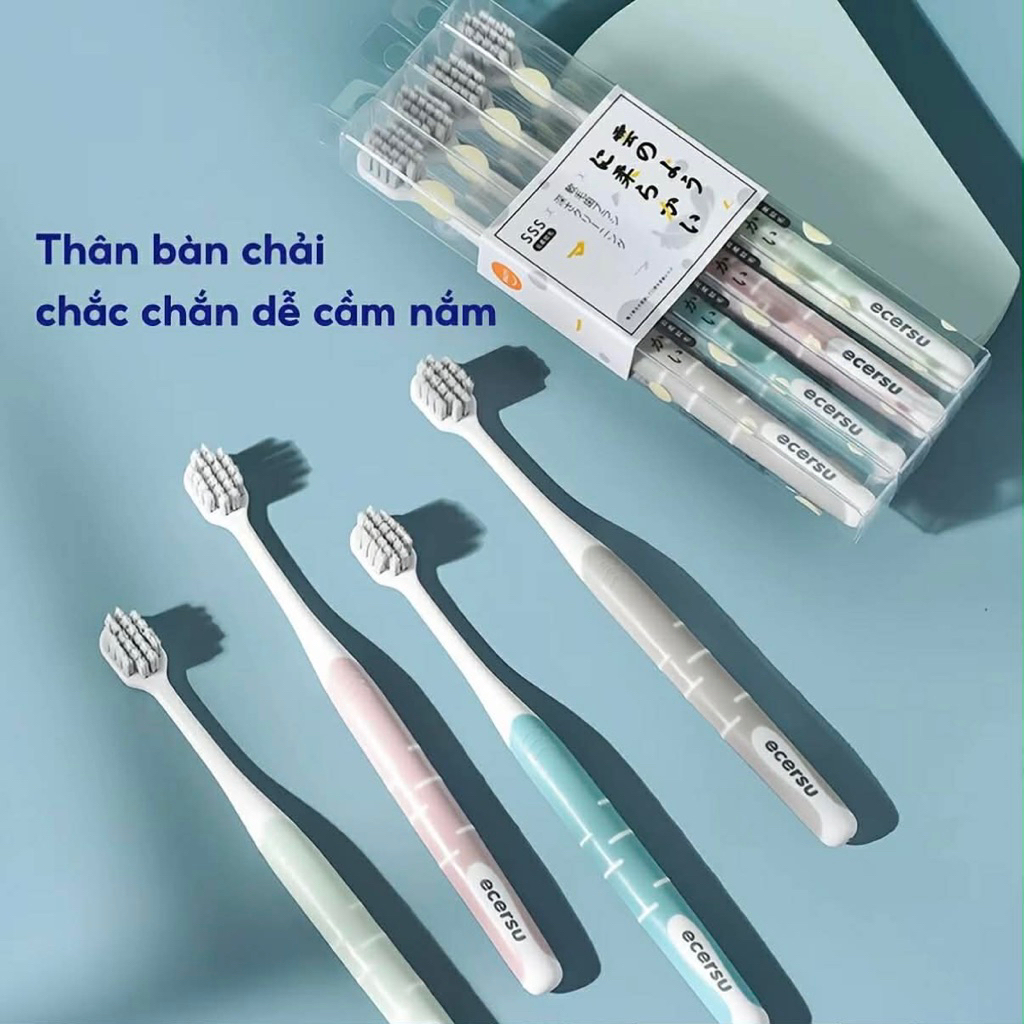 Bộ 4 bàn chải đánh răng Nhật lông tơ mềm mại, Bàn trải đánh răng Than tre hoạt tính lông mềm siêu êm