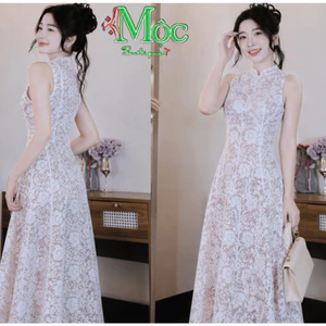 QC_Đầm váy dài, đầm Ren dài đi tiệc tiểu thư cộc cao cấp 10 mảnh chiết eo có lót có mút sang trọng