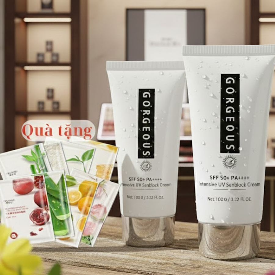 [2Tuýp+2Nạ] Combo 2 Kem Chống Nắng Gorgeous Classic Nâng Tông Siêu Đẹp, Không Bết Rít, Kiềm Dầu (100g)