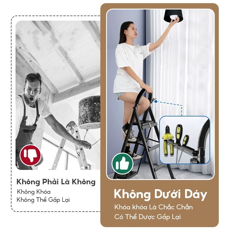 Thang Chữ A Gấp Gọn Thang Nhôm Gấp Gọn Thép Chịu Lực Tải Trọng 500kg  4-8 Bậc Bảo hành 2 năm