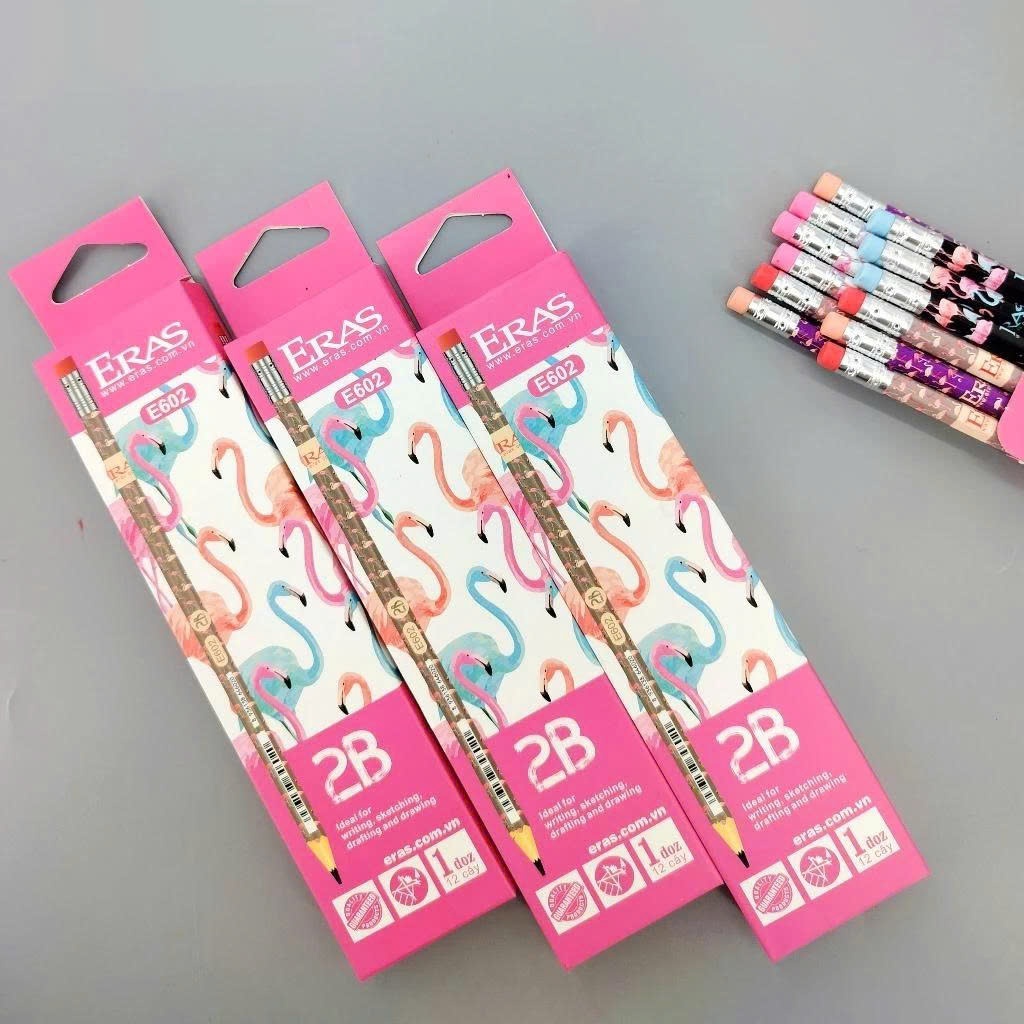 Bút Chì Gỗ Có Tẩy 2B ERAS - Nét Bút Mịn, Ngòi Chắc Chắn, Dùng Để Luyện Chữ Cho Học Sinh E602
