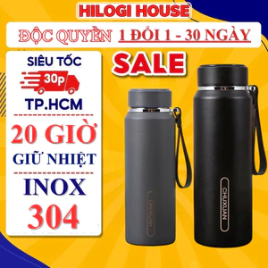 Bình giữ nhiệt inox 1000ml HiLOGI KITCHEN, bình nước inox chống xước giữ nhiệt lạnh 20g, nóng 10h