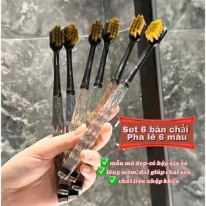 COMBO 6 Bàn chải đánh răng Pha Lê lông tơ mềm mại, Bàn chải than tre hoạt tính Nhật Bản chải Êm Sạch