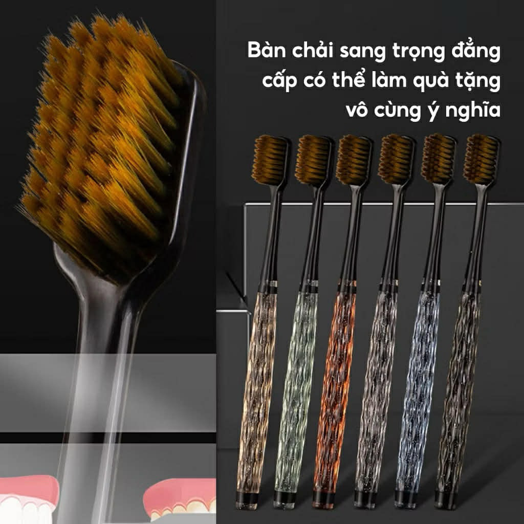 COMBO 6 Bàn chải đánh răng Pha Lê lông tơ mềm mại, Bàn chải than tre hoạt tính Nhật Bản chải Êm Sạch