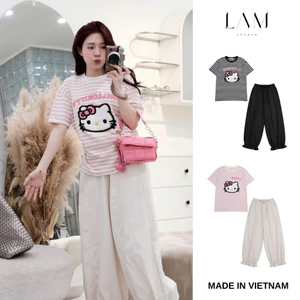Đồ bộ dài mặc nhà cho nữ, mặc ngủ mặc nhà quần dài - Áo thun cotton, quần kaki co giãn, thoáng mát, không nhăn