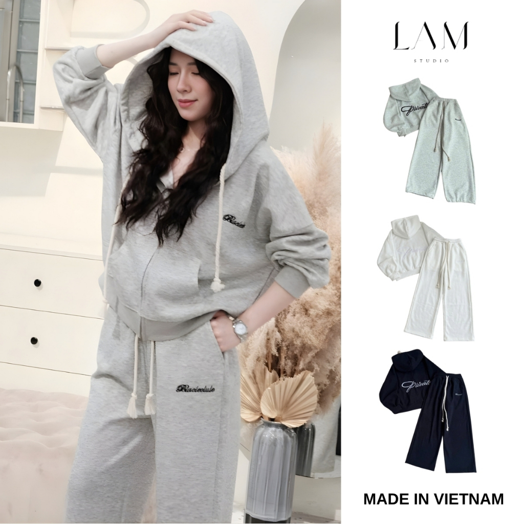 [BST THU ĐÔNG] Set Bộ Nỉ Áo Hoodie Zip Form Boxy Quần Dài Form Rộng Unisex Local Brand - Xám Đậm
