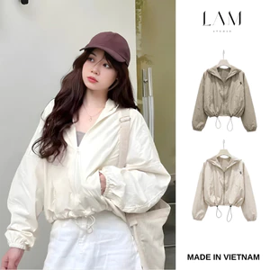 Áo khoác gió dù nữ 2 lớp dáng croptop, áo khoác nữ chống nắng nhăn dáng ngắn nắng gió lạnh thu đông