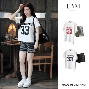 Bộ Thun Lạnh Tay Ngắn Cổ Tròn, Bộ Ngủ Cotton Lụa Siêu Mát Tay Lỡ Quần Đùi Co Giãn Form Rộng