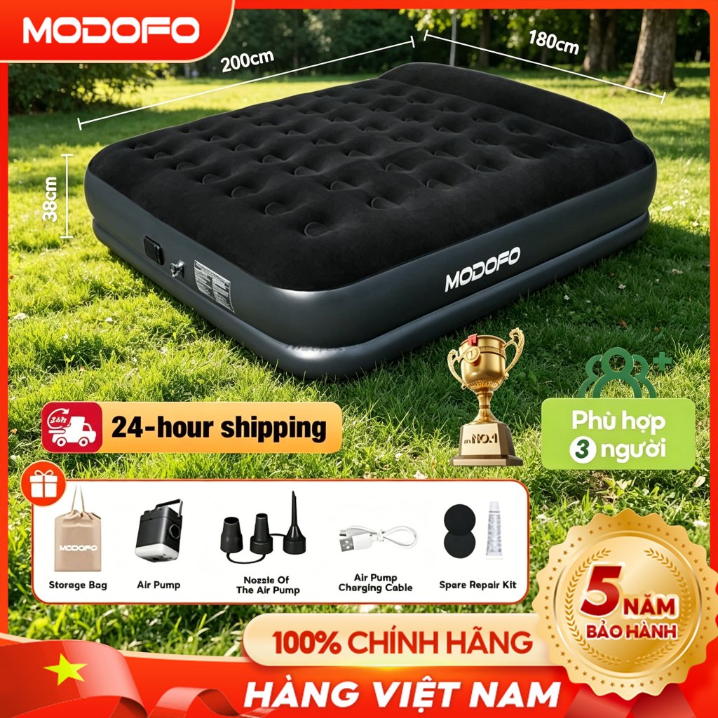 MODOFO Đen Nệm Hơi Đệm Hơi Tự Bơm Nệm Hơi Gấp Gọn Giường Bơm Hơi 1/2/3Người tiện lợi