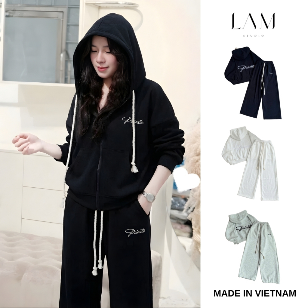 Set Bộ Nỉ Áo Hoodie Zip Form Boxy Quần Dài Form Rộng Unisex, Set Nỉ Private Thêu V2 Chất Nỉ Hai Da